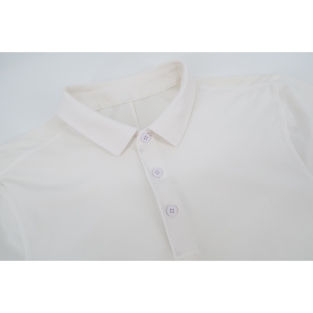 Lululemon Evolution Polo Shirt Mens Medium Ivory Short Sleeve Performance Golf